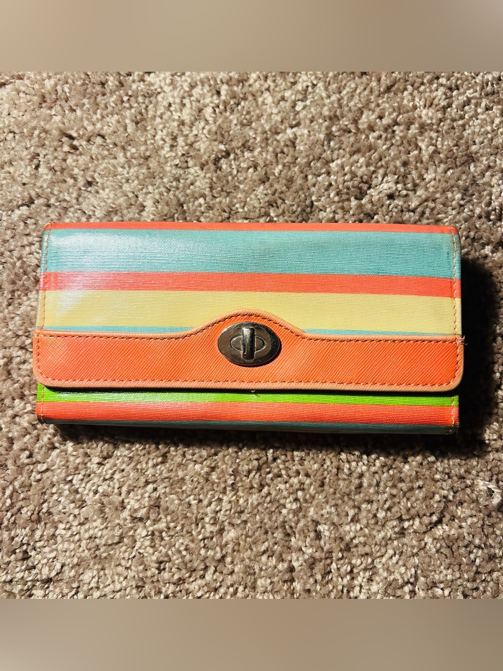 Striped Multi‑Color Women's Clutch Wallet - Orange and Pastel Stripes